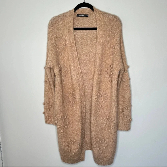 Doe & Rae Tan Neutral Bobble Long Line open‎ front cardigan Size Large Neutral - Picture 6 of 13